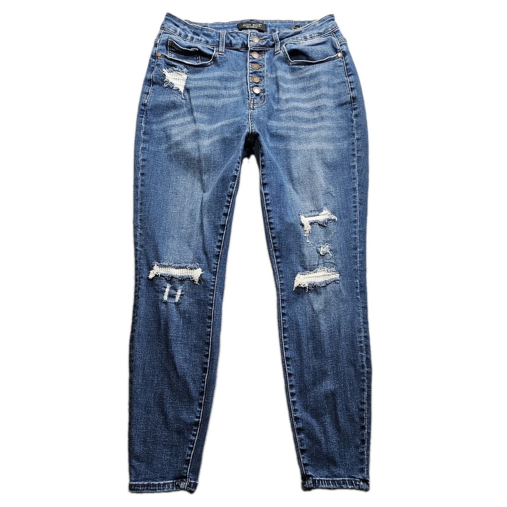 Judy Blue Skinny Fit Jeans Womens 16W Blue Curvy Button Fly Distressed 31x28
